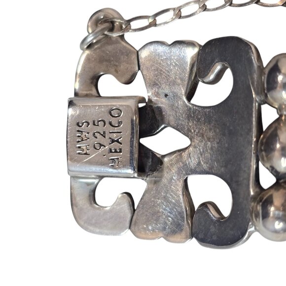 Vintage MWS Mexico Chunky 92g Sterling Silver Bracelet With Security Chain - Picture 4 of 5
